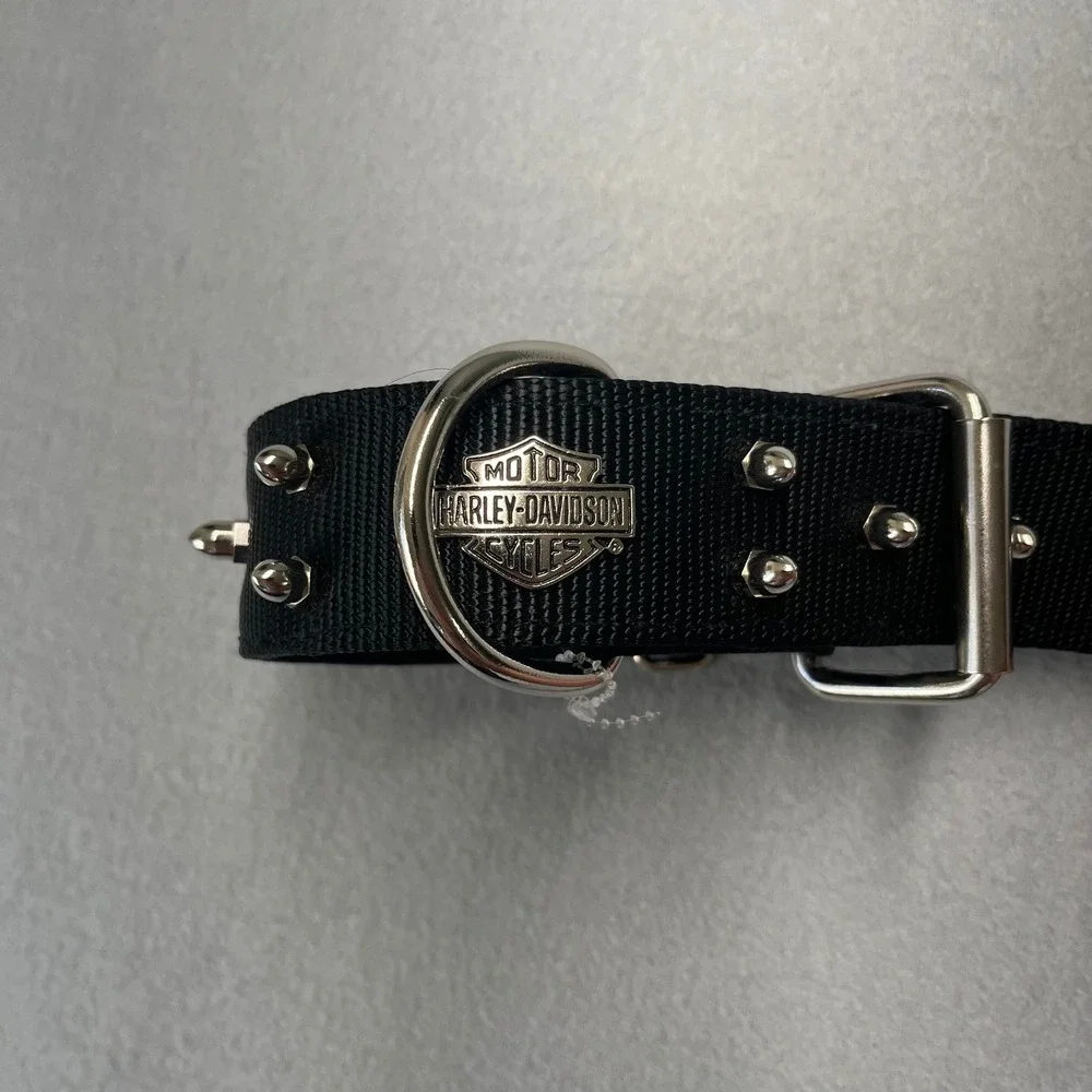 New Harley Davidson Dog Collar Black Nylon Spiked Metal Studs D Ring Buckle‎